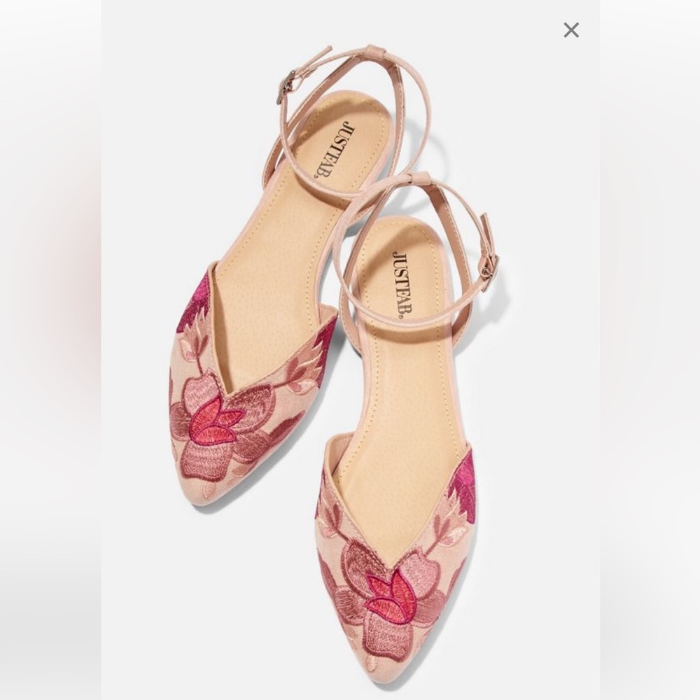 JustFab Venice pointed toe floral flats